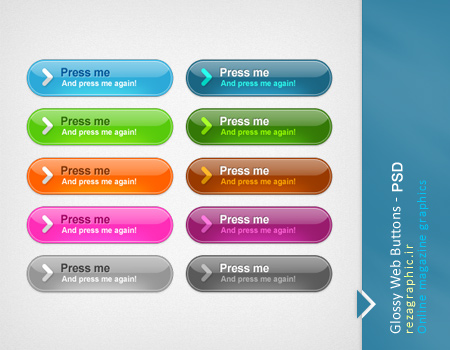 مجموعه دکمه های شیشه ای وب در رنگ بندی مختلف | رضاگرافیک